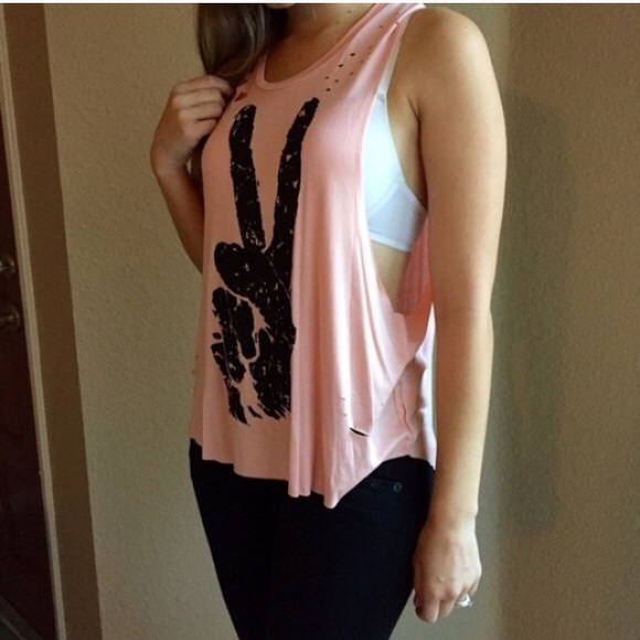 Pink Distressed Peace Sign Top - Picture 3 of 4