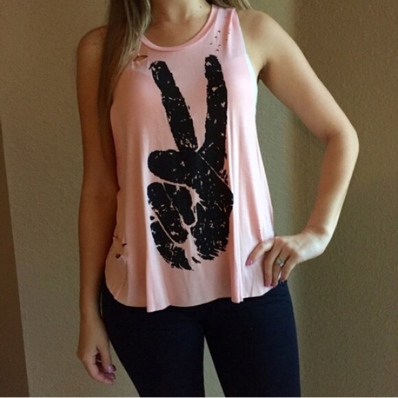 Pink Distressed Peace Sign Top - Picture 4 of 4