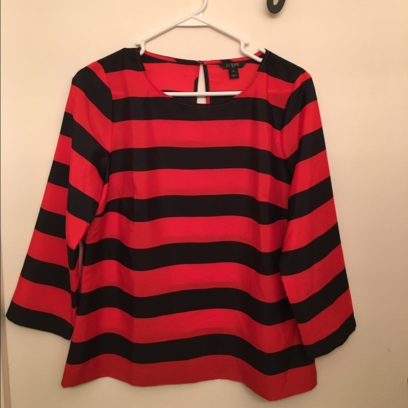 JCrew Scoopneck Blouse Colorblock Stripe Red Black