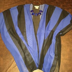 Black & Royal Blue Striped Kimono