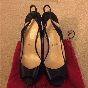 Christian Louboutin Black Leather Slingback Pumps