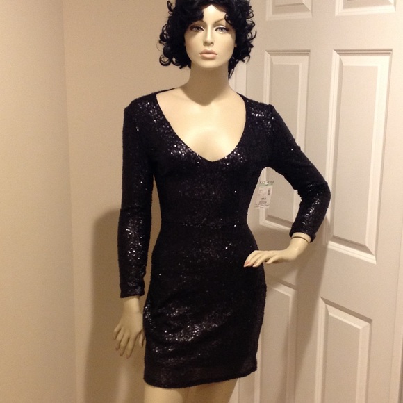 Amazing Black Sequin low cut mini dress