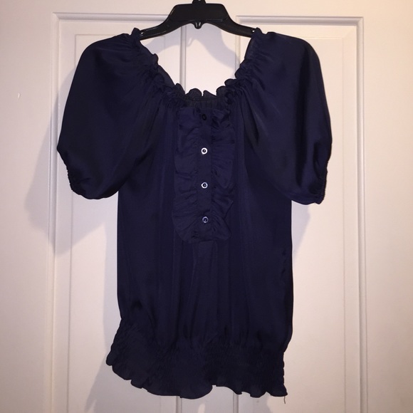 Navy ruffle blouse