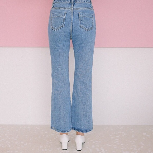 high waisted bootcut jeans w/asymmetrical hem - Picture 4 of 4