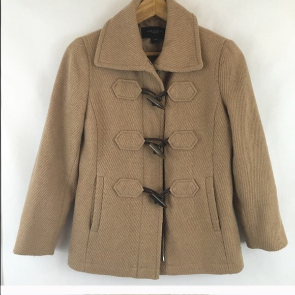 Ann Taylor Camel Wool Blend Coat Jacket Toggle XS