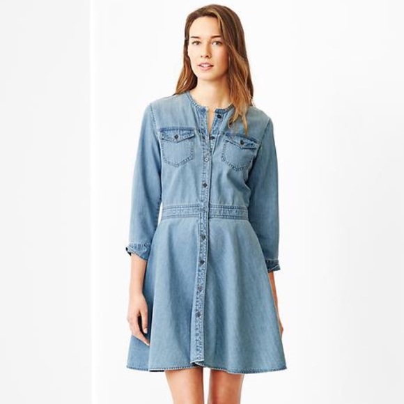 collarless denim dress