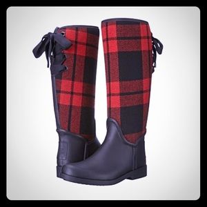 💗💗 CUTE 💗black/red COACH rubber/wool rain boots