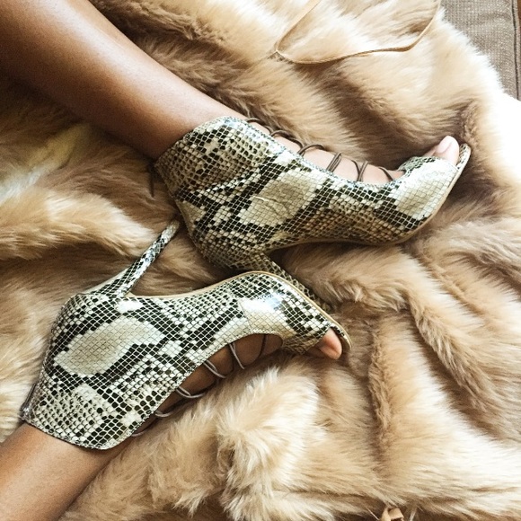 MIA Shoes - Snake Print Open Toe Booties🐍