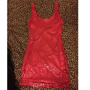 Red sequence body con dress