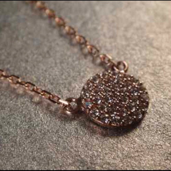 Silver Round Necklace w Pave CZ Setting in Gold - Picture 1 of 3