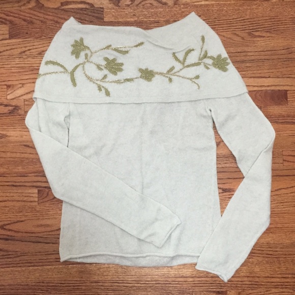 Anthropologie Embroidered Mint Cowl Sweater Size M