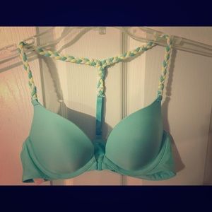 34A front-hook, Racerback, blue bra