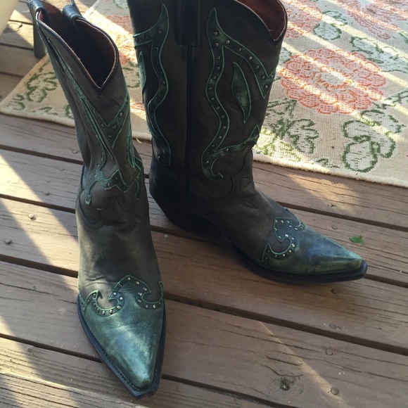 Cowboy boots teal and washed denim