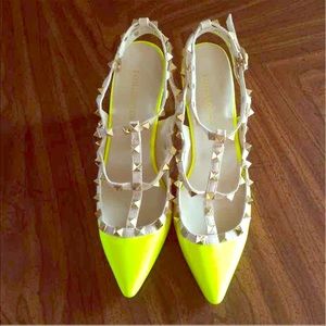 Rockstud Neon Yellow Heels