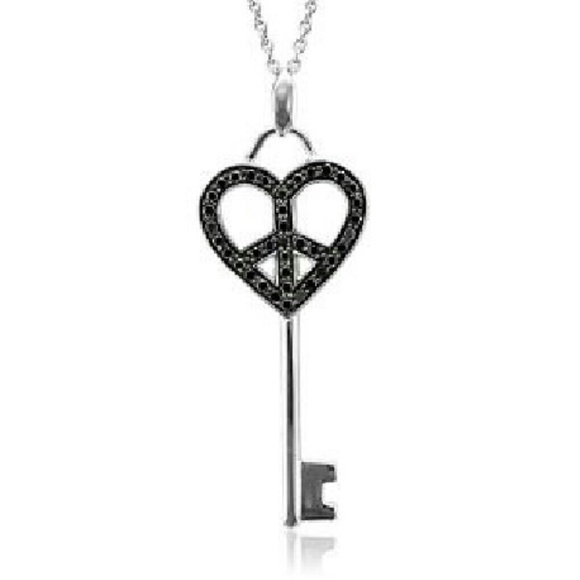 Diamond heart peace sign key necklace! NWOT