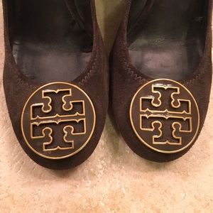 Tory burch brown suede wedges