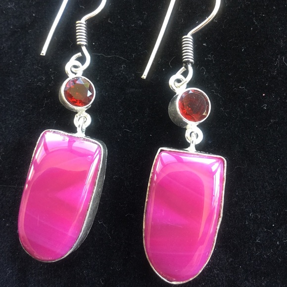 NEW!Agate,Garnet,Quartz,silver earrings
