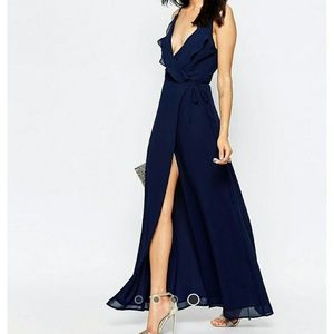 Jarlo Petite Soft Plunge Neck Wrap Strappy Maxi Dr