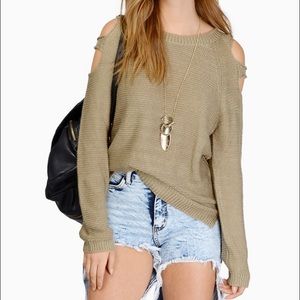 Tobi Loosen Up Sweater Olive Shoulder Cut-Out