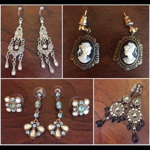 Earring bundle chandelier cameo black silver blue