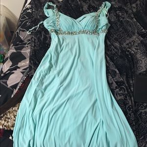 Light blue floor length prom dress