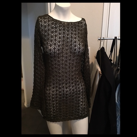 Cache Tops - Cache Olive green crochet tunic