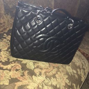 Chanel grand shopping tote GST black lambskin