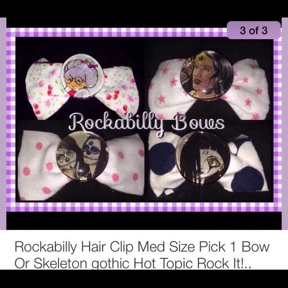 Gothic medium hair clips 1 bow clips