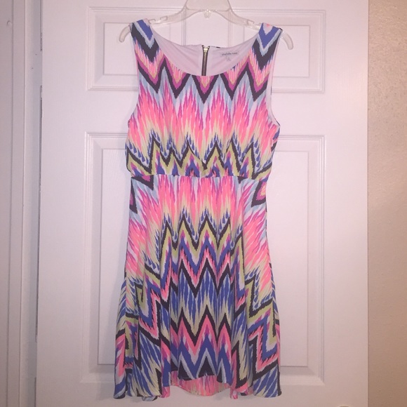 Tribal print bright colored cocktail dress.