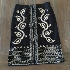 BCBG Max Azria Linen Embroidered Skirt