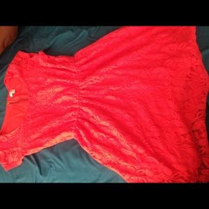 Red-orange lace skater dress