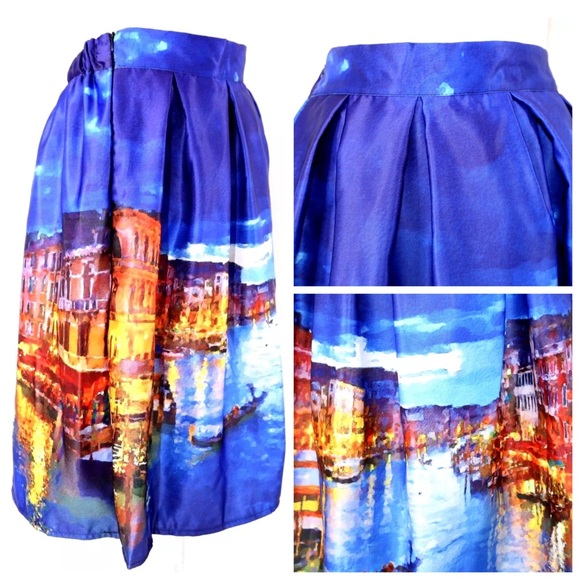 Blue Venice Italy Grand Canal Midi Skirt - Picture 3 of 4