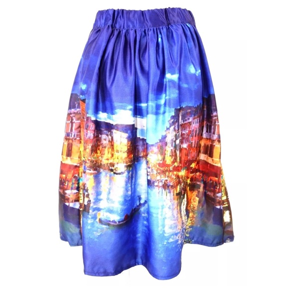 Blue Venice Italy Grand Canal Midi Skirt - Picture 4 of 4