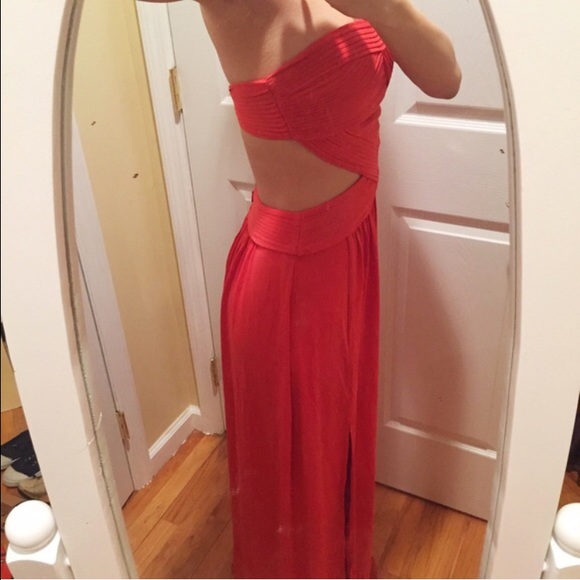 BCBGMaxazria Coral Red Evening Gown - Picture 3 of 4