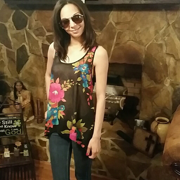 Flowy black colorful sheer asymmetrical