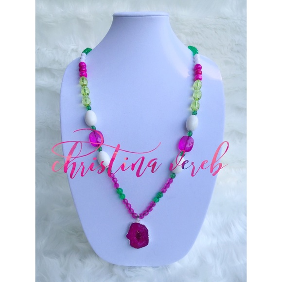 Hot Pink Druzy Statement Necklace