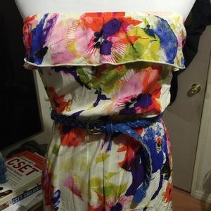 Floral Strapless Dress-Short Front Long Back Style