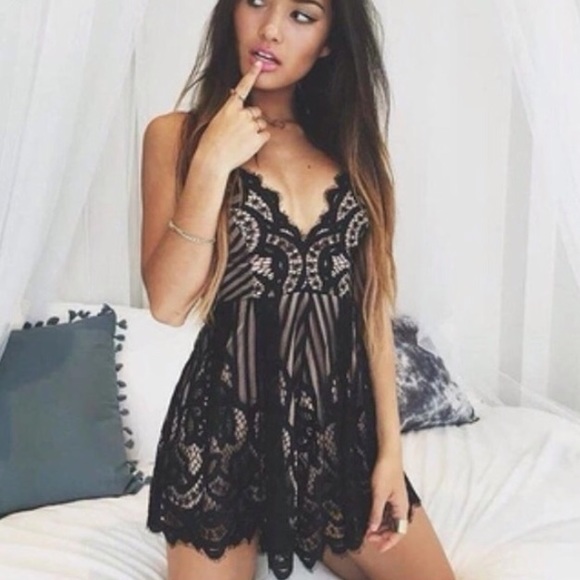 LuckyMia Pants - ⚡️New Arrival⚡️Black Nude Lace Corset Romper