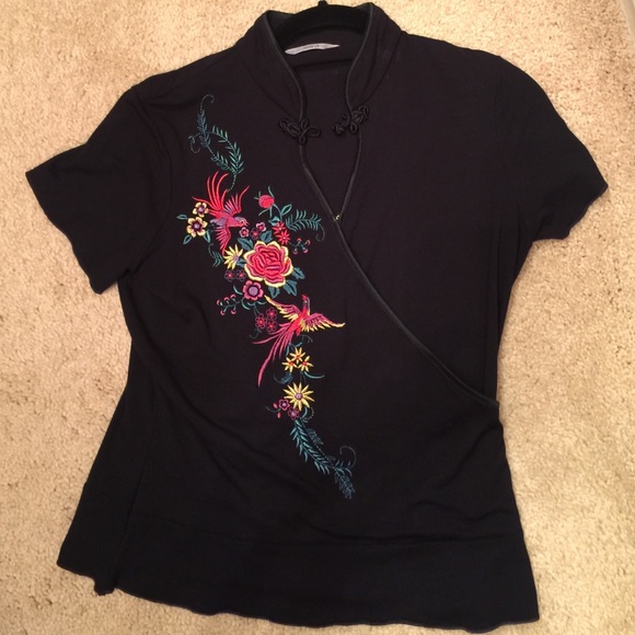Black top with Asian stitching