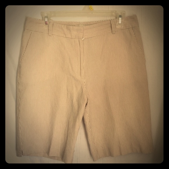 Talbots tan and white pin stripe shorts