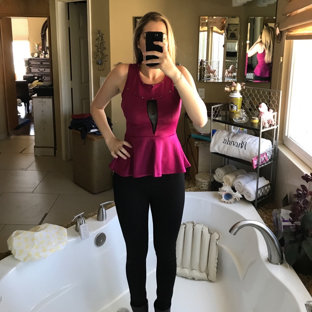 NEW Charlotte Russe Magenta Peplum Top with Studs - Picture 5 of 6