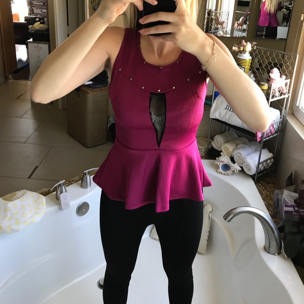 NEW Charlotte Russe Magenta Peplum Top with Studs - Picture 6 of 6