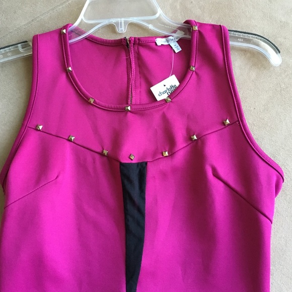 NEW Charlotte Russe Magenta Peplum Top with Studs - Picture 2 of 6