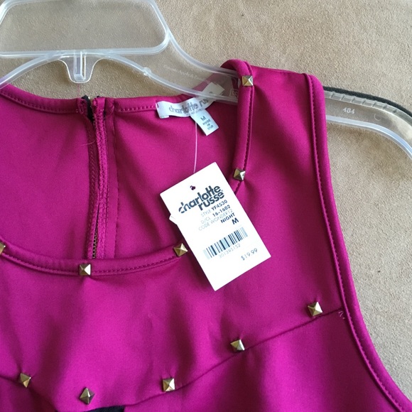NEW Charlotte Russe Magenta Peplum Top with Studs - Picture 3 of 6
