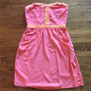Pink and orange strapless sundress