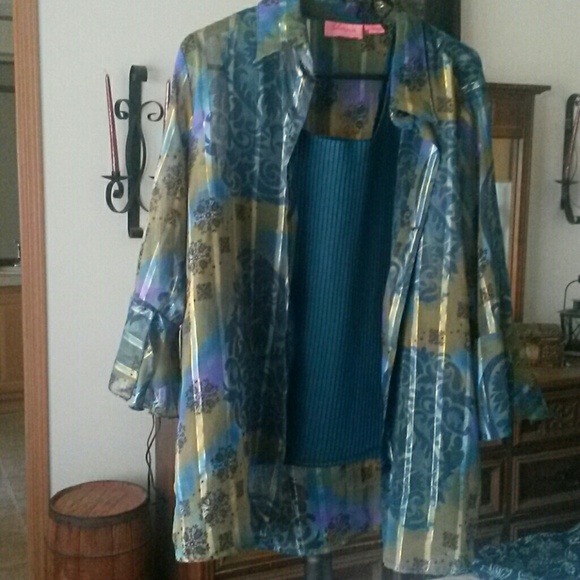 Shana 2 piece teal shell and sheer blouse
