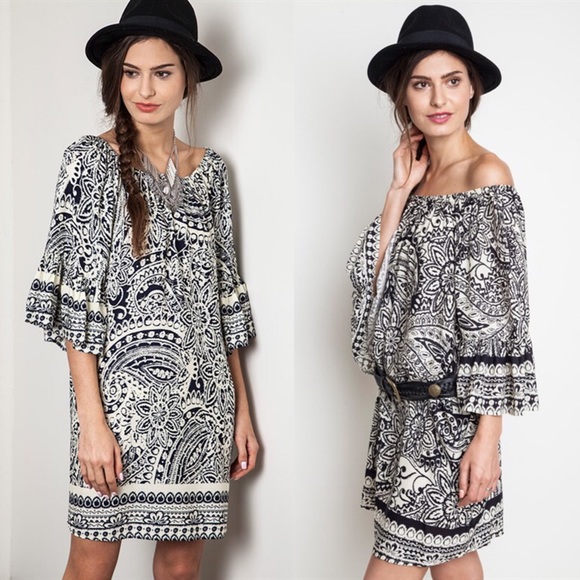 πSTACEY paisley off shoulder dress BLACK - Picture 2 of 3