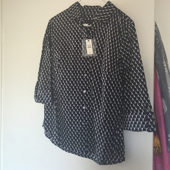 Talbots, size 8, button down dog print top