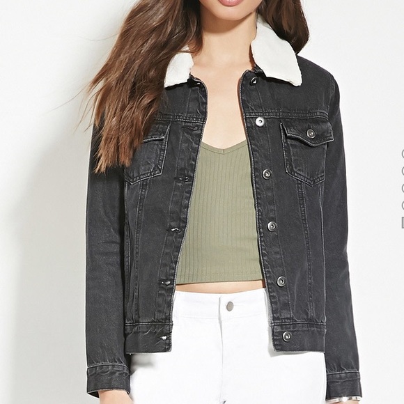 Faux shearling denim jacket.