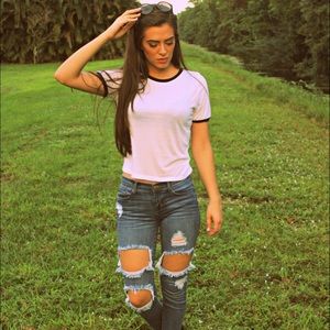 White tee with black trim